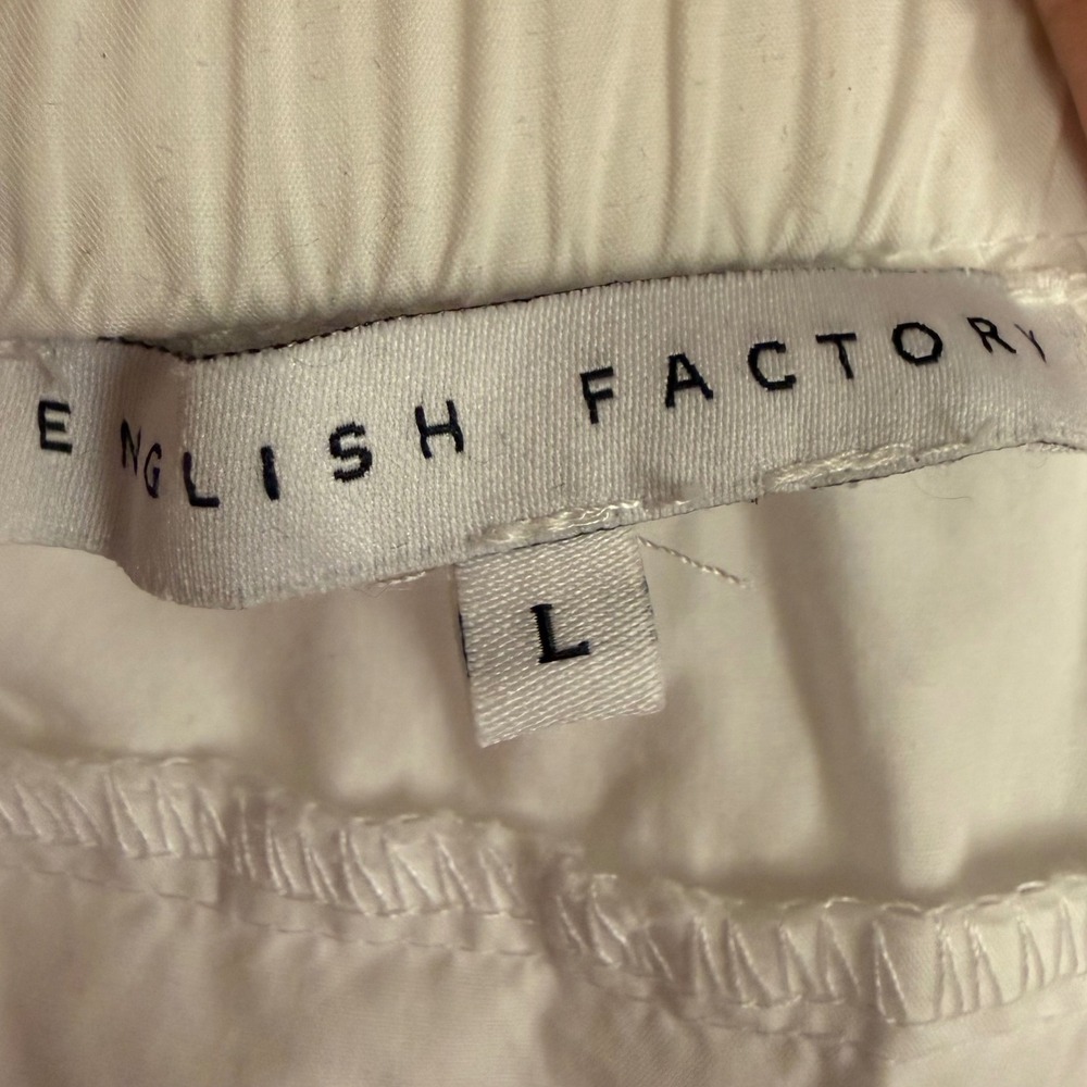 English Factory Ruffle Top‎ Womens L White Ric Rac Off Shoulder Tie Sleeve - Picture 3 of 8